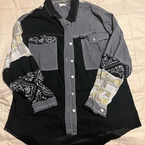 Pol Black and Gray Patchwork Women’s Top